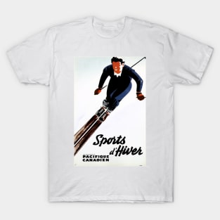 WINTER SPORTS Sports d' Hiver Skiing Holidays Vintage French Travel T-Shirt